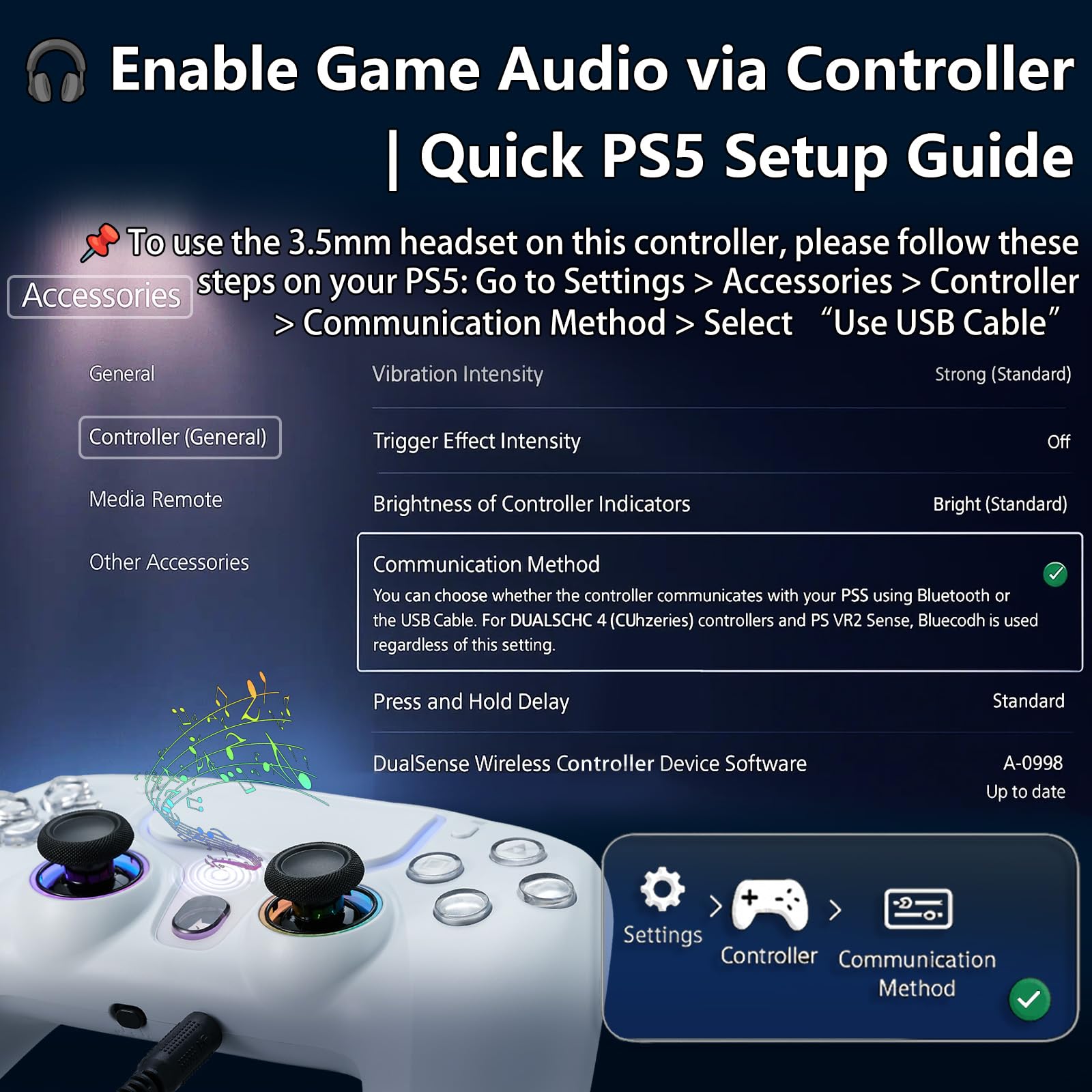 NBCP Wired PS5 Controller - Gaming Controller for PlayStation 5, PS4, PC/Steam, Turbo & Linear Hall-effect Trigger, Dual Vibration, 3.5mm Audio Jack - White