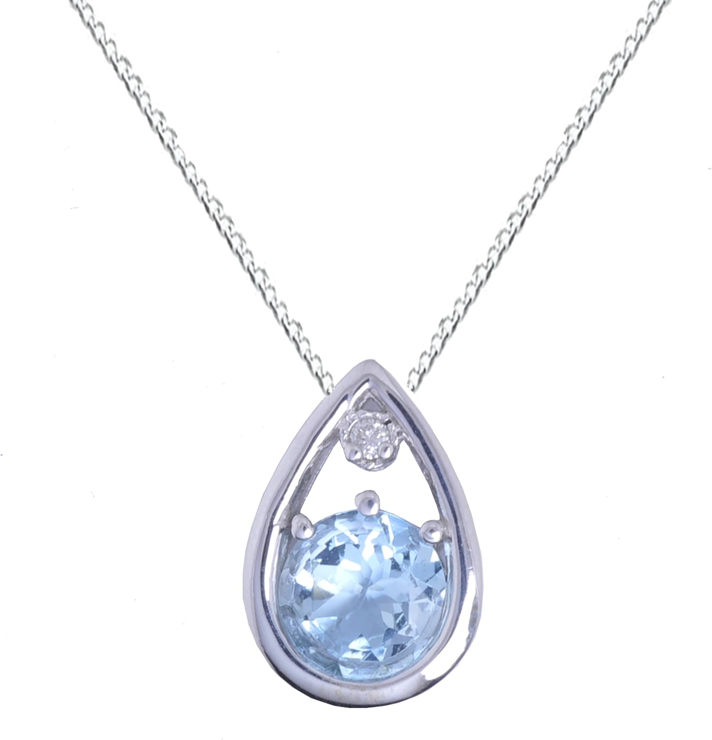 14k White Gold Aquamarine and Diamond Teardrop Pendant, 17" Amazon.co