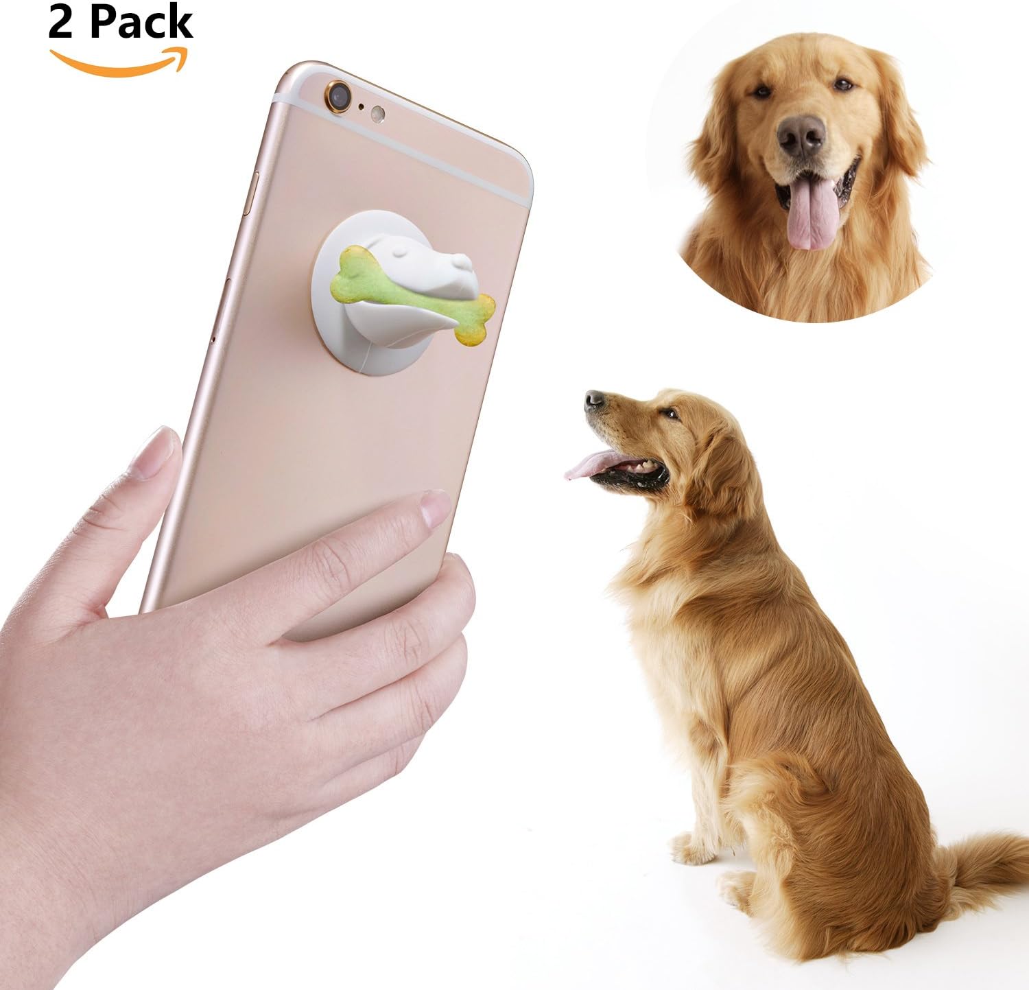 Reizsz Dog Selfie Stick, Picture Pawfect, Smartphone Treat Holder For Perfect Pictures of Your Dog (White Black).