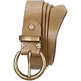 JASGOOD Women Leather Belt for Jeans Pants Vintage PU Leather Belt Solid Brass Circle Buckle for Ladies