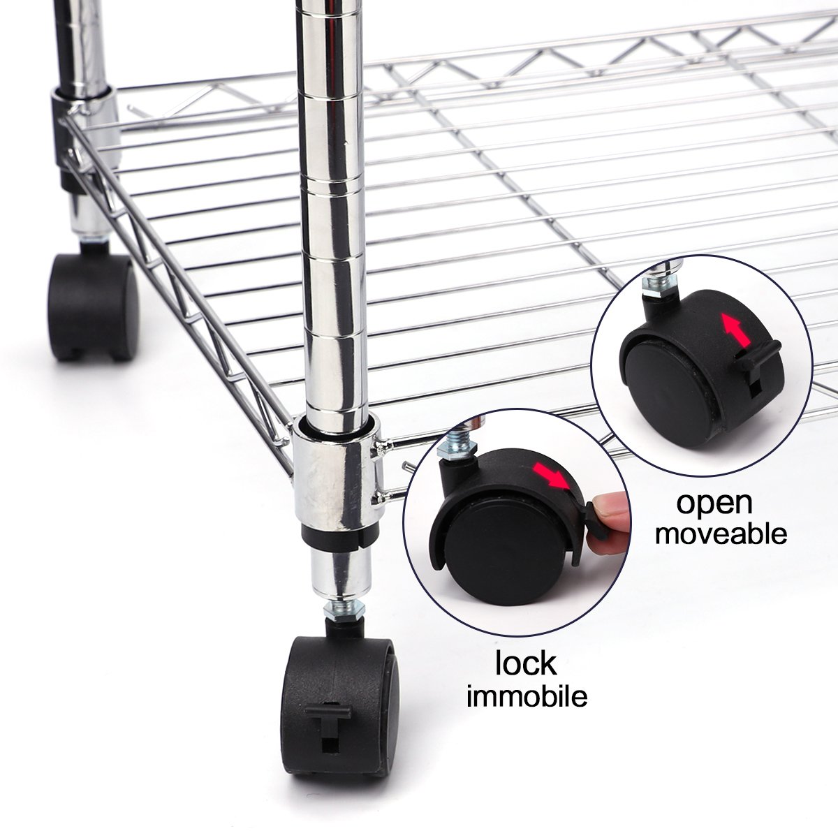 Kitchen Bakers Rack, Adjustable 4 Tiers Carbon Steel Multifunctional Moveable Microwaves Rack with Composite Board and Hooks