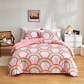URLINENS Pink Girls Twin Comforter Set, Glow in The Dark 3 Pieces Rainbow Comforter with 2 Pillowcases, Soft Microfiber Girls Twin Bedding Set for Kids Teens Washable Lightweight All Season Use
