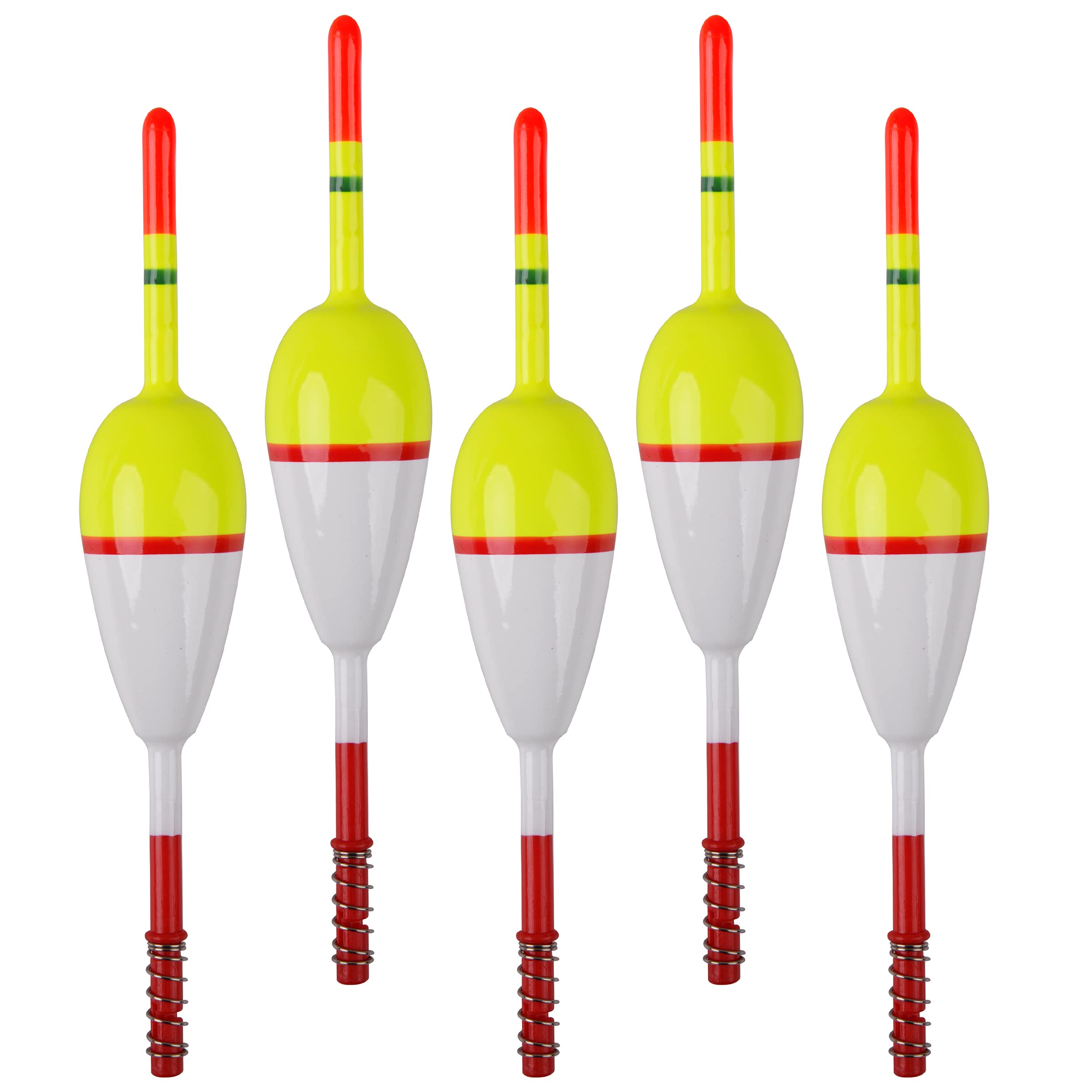 Balsa Wood Fishing Float Slip Bobbers 5pcs Spring Oval Stick Slip Floats Set Red/Yellow Durable Fishing Bobbers Accessory for Crappie Catfish Trout Panfish(5X2.3X14.3cm-5pcs)