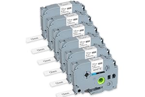 NFIE 12mm 0.47 Laminated Relpace for Brother Label Maker Tape,Tze-231 P-Touch Label Tape Black on White Label Tape, for PT-D210 PT-D220 PT-H100, 6-Pack