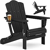 KINGYES Adjustable Folding Adirondack Chair, 3-Position Reclining Adirondack Chairs with Cup Holder, HDPE All-Weather Oversized Adirondack for Outdoor, Patio, Backyard Deck, Fire Pit, Black