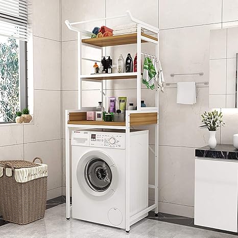 Amazon 木材洗濯機収納棚 バスルーム収納ラック スペースセーバーオーガナイザーユニット アジャスタブルスタンド 強力ベアリング トイレ用浴室洗濯機 浴室用ラック ホーム キッチン オンライン通販