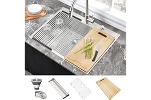 31 Inch Drop In Kitchen Sink-Hovheir 31x20 Topmount Kitchen Sink 16 Gauge Stainless Steel Deep Single Bowl Kitchen Sink Drop In Overmount Kitchen Sink with Cutting Board, Bottom Rinse Grid