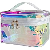 TotePrint Waterproof Holographic Blue PVC Makeup Bag with Handle - 8.66 * 5.51 * 5.51 inch Travel Cosmetic Organizer for Women Men Toiletry Pouch (Holographic Blue - L)
