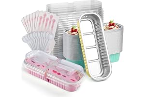 BIGMETA Mini Loaf Pans with Lids and Spoons- 60 Pack 6.8oz Aluminum Bread Cupcake Pie Foil Pans with Sealing Sticker, Rectangle Disposable Cake Tins Brownie Baking Cups for Picnics Party- Colour Mixture