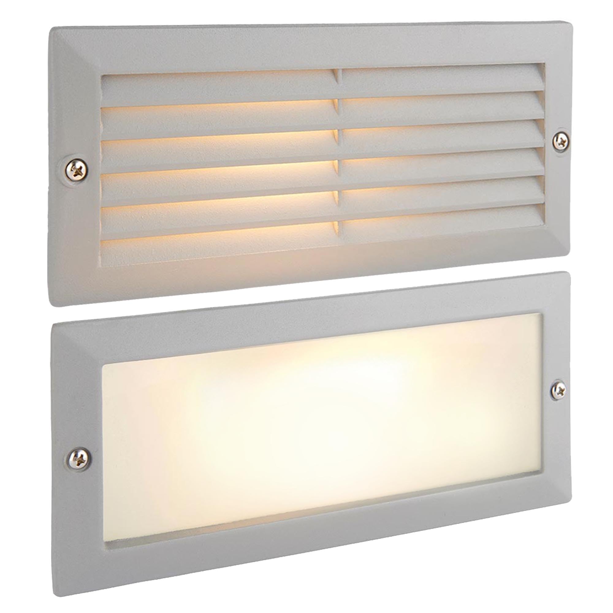 Betta Lighting Modern Outdoor Brick Lights – 40W E27 Recessed Guide Brick Light – Dimmable Wall Lighting for Outdoor Step – IP44 Garden Pathway Lights - Grey Aluminium and Frosted Glass with Grill