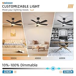 VOLISUN Low Profile Ceiling Fan with Light, 44 inch