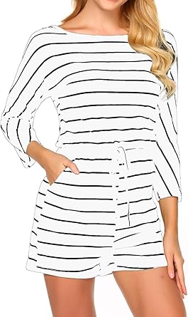 black and white striped romper dress