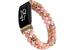 Wongeto Compatible with Fitbit Inspire 2 & Inspire/Inspire HR Bands,Fashion Handmade Elastic Stretch Pearl Bracelet Women Replacement Strap for Fitbit Inspire accssorises
