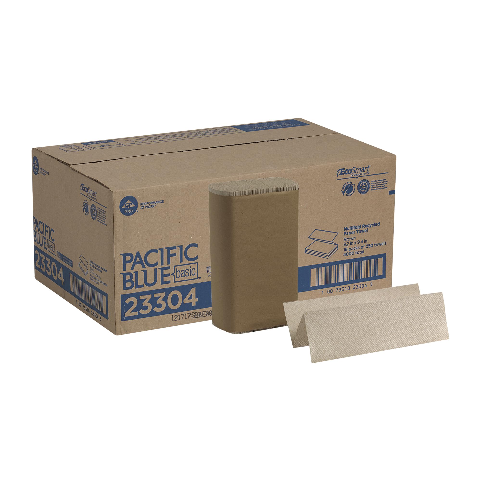 Photo 1 of Pacific Blue Basic Recycled Multifold Paper Towels (Previously branded Envision) by GP PRO (Georgia-Pacific), Brown, 23304, 250 Towels Per Pack, 16 Packs Per Case