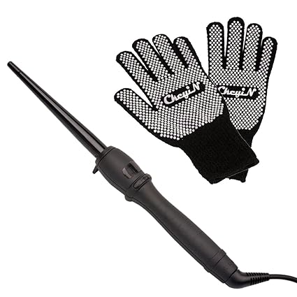 Ckeyin – Rizador de pelo cónico + 2pcs guante de hilos de algodón negro resistente a