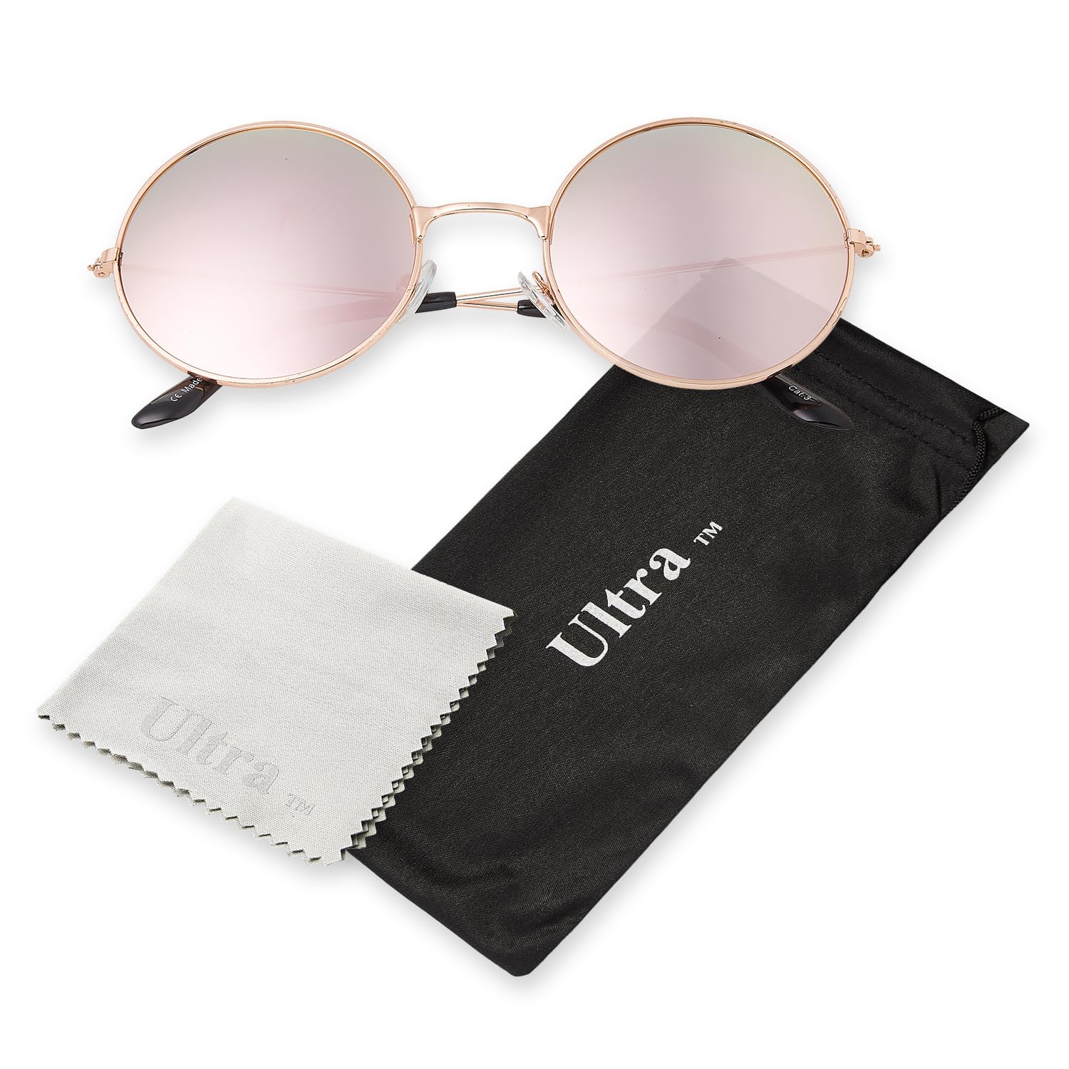 Ultra Large Round Retro Sunglasses UV400 - Large Circle Unisex Metal Frame with Spring Hinges, Carry Pouch & Cleaning Cloth Mens Womens Shades - Rose Gold