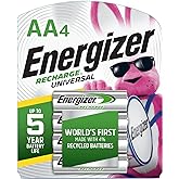 Energizer Rechargeable AA Batteries, Recharge Universal AA Battery Pre-Charged, 4 Count