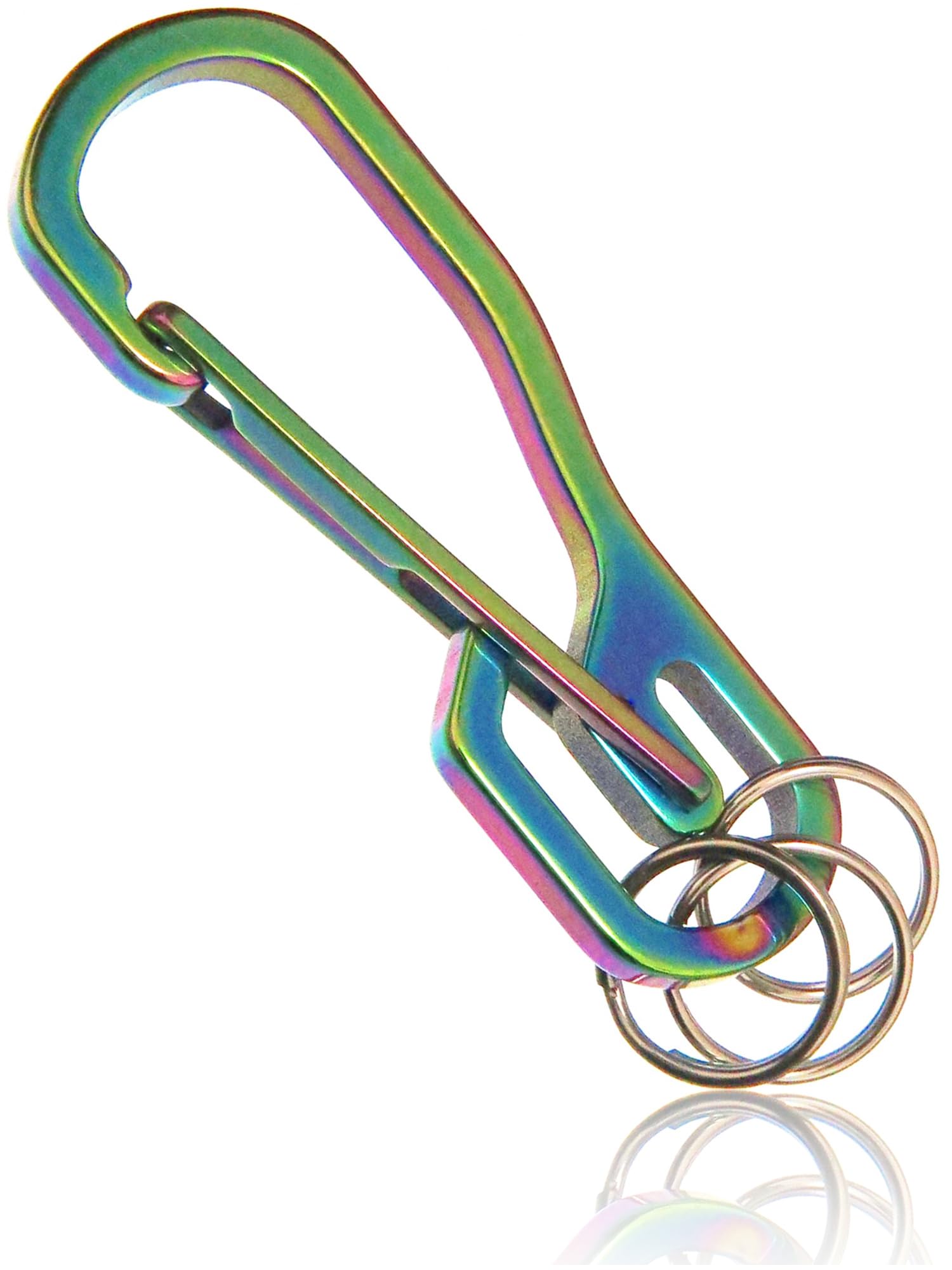 [TKhits] チタン カラビナ [2ピース構造 バネ不使用] キーホルダー 軽量 フック 錆びない 小径 キーリング 3個付き TC4 (レインボー カラー)商品画像