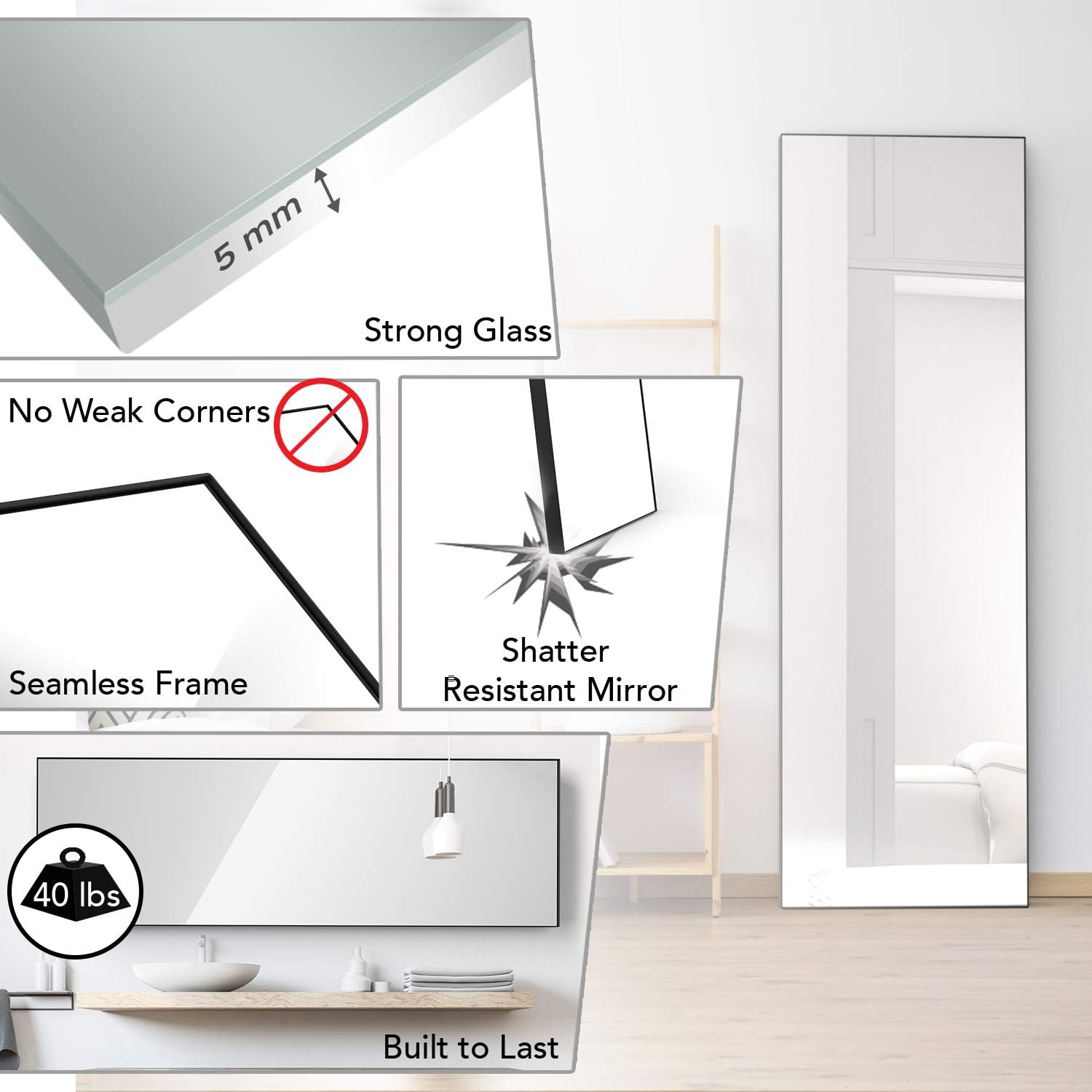 Large Full Body Mirror Upland Oaks Full Length Mirror For Floor Wall In Bedroom Black Slim Lip Leaner Mirror Size 65 X 21 Seamless Metal Frame Mirrors Home Kitchen Olharcidadao Com Br