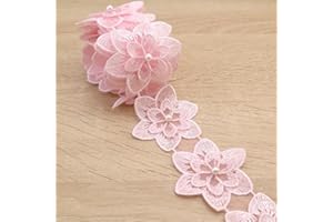 DHFLYDH Organza Flower Trim 2 Yards Lace Edge Trim Ribbon, Vintage Edging Trimmings Fabric Embroidered Applique Sewing Craft for Wedding Dress Embellishment DIY Dress Decor, Gowns, Home Decor（Pink）