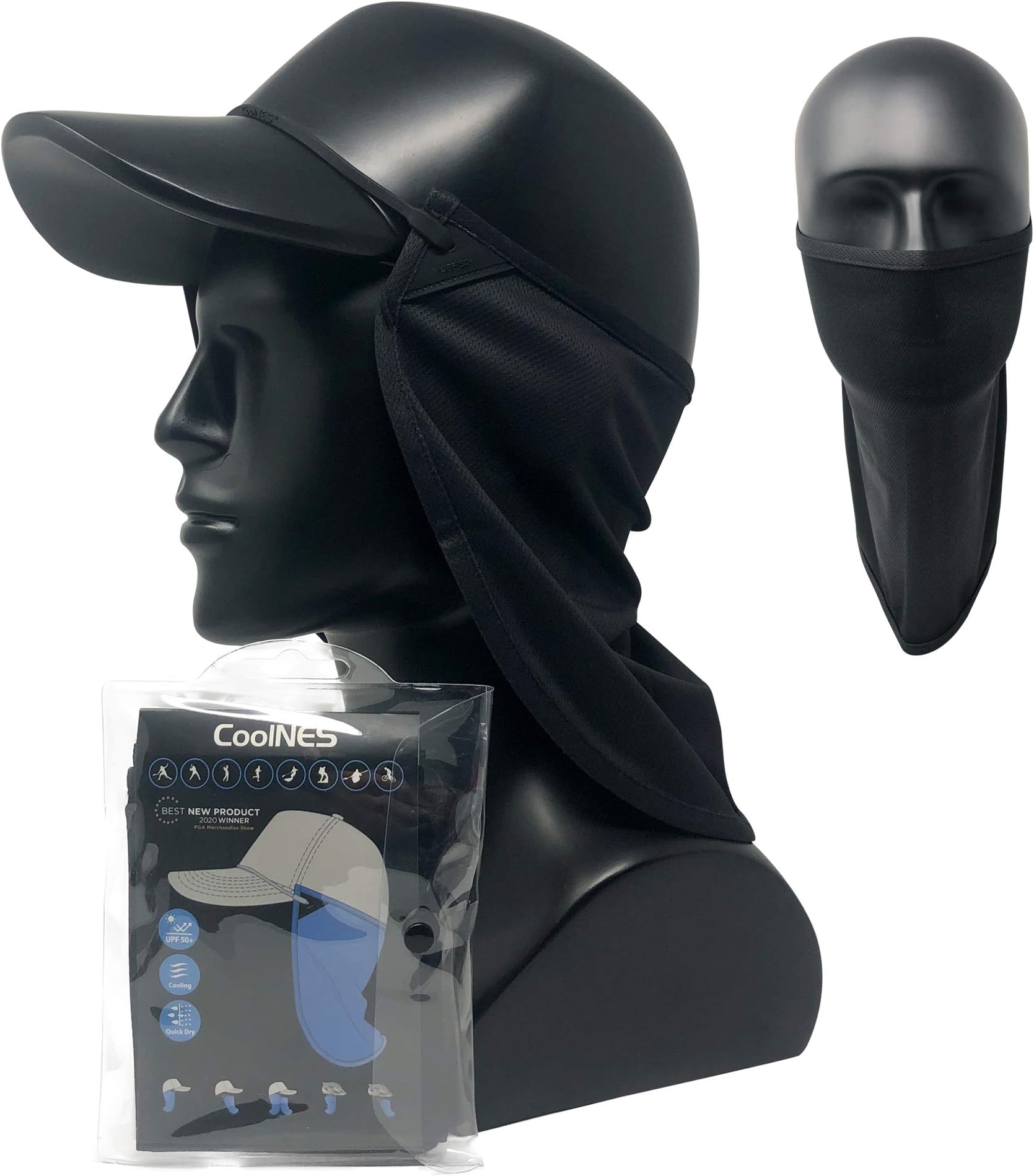 CoolNES UV Face Mask or Neck Sun Shield | 1 Product 2 Uses | Removable Universal Fit Headband + Flap | Cap | Hat | Bike | Ski | Hard Hat Helmets UPF 50+ Patented Multifunctional Headwear