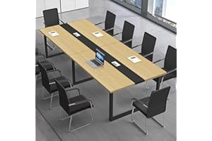Conference Table for 8–20 People, Large Office Meeting Table with Cable Management, Black Metal Frame, for Conference Room, T