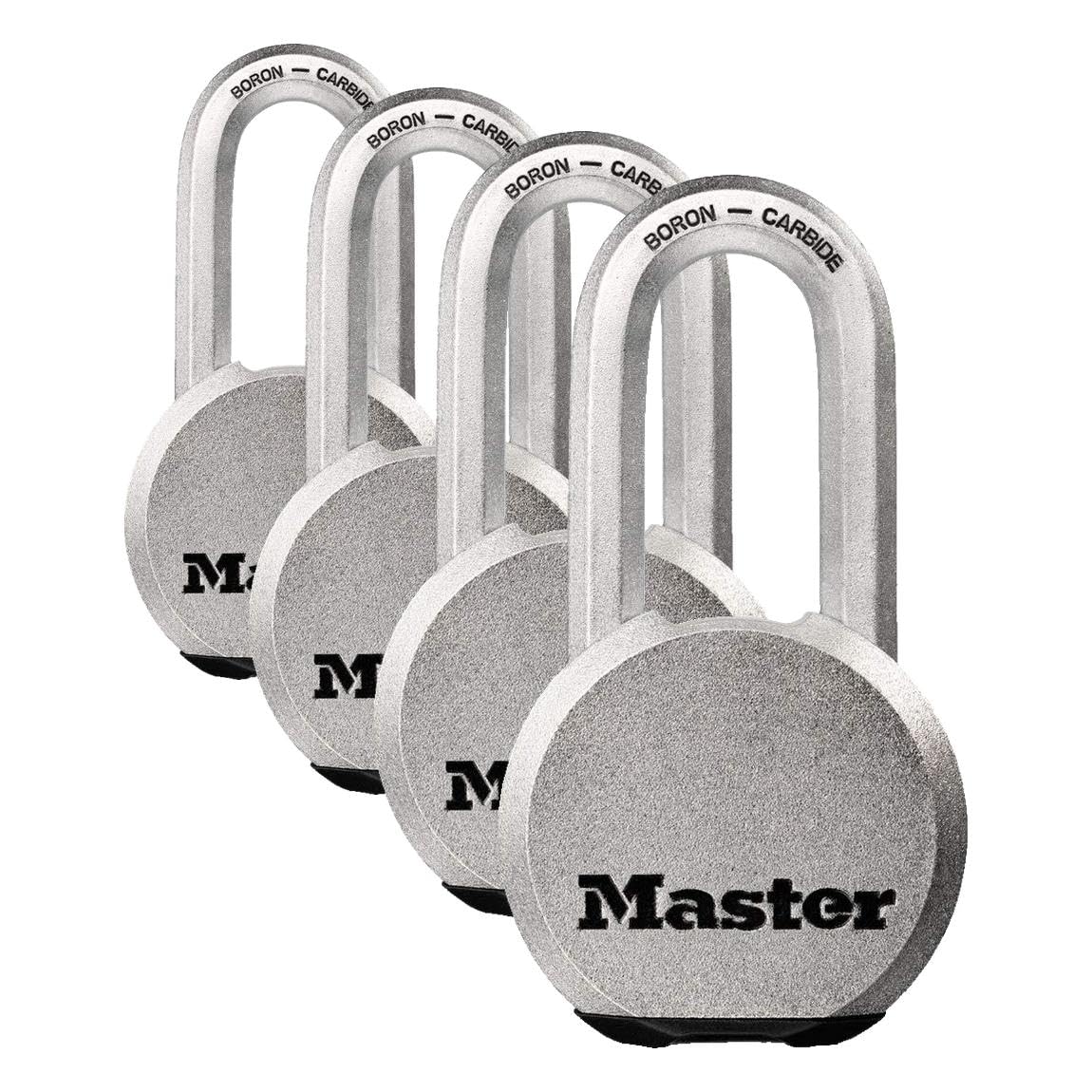 Master Lock Magnum Heavy Duty Solid Steel Silver Padlock with Key, Cut Resistant Gate Locks for Outdoor Fence or Shed, 14/32 x 2 x 15/16 Inches, M930XKADLH (Pack of 4) Image