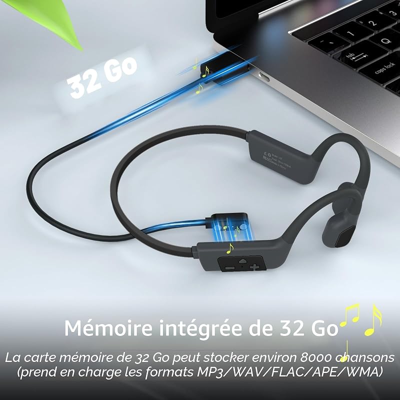 IFECCO Casque Conduction Osseuse Natation, IP68 Étanche (Noir)