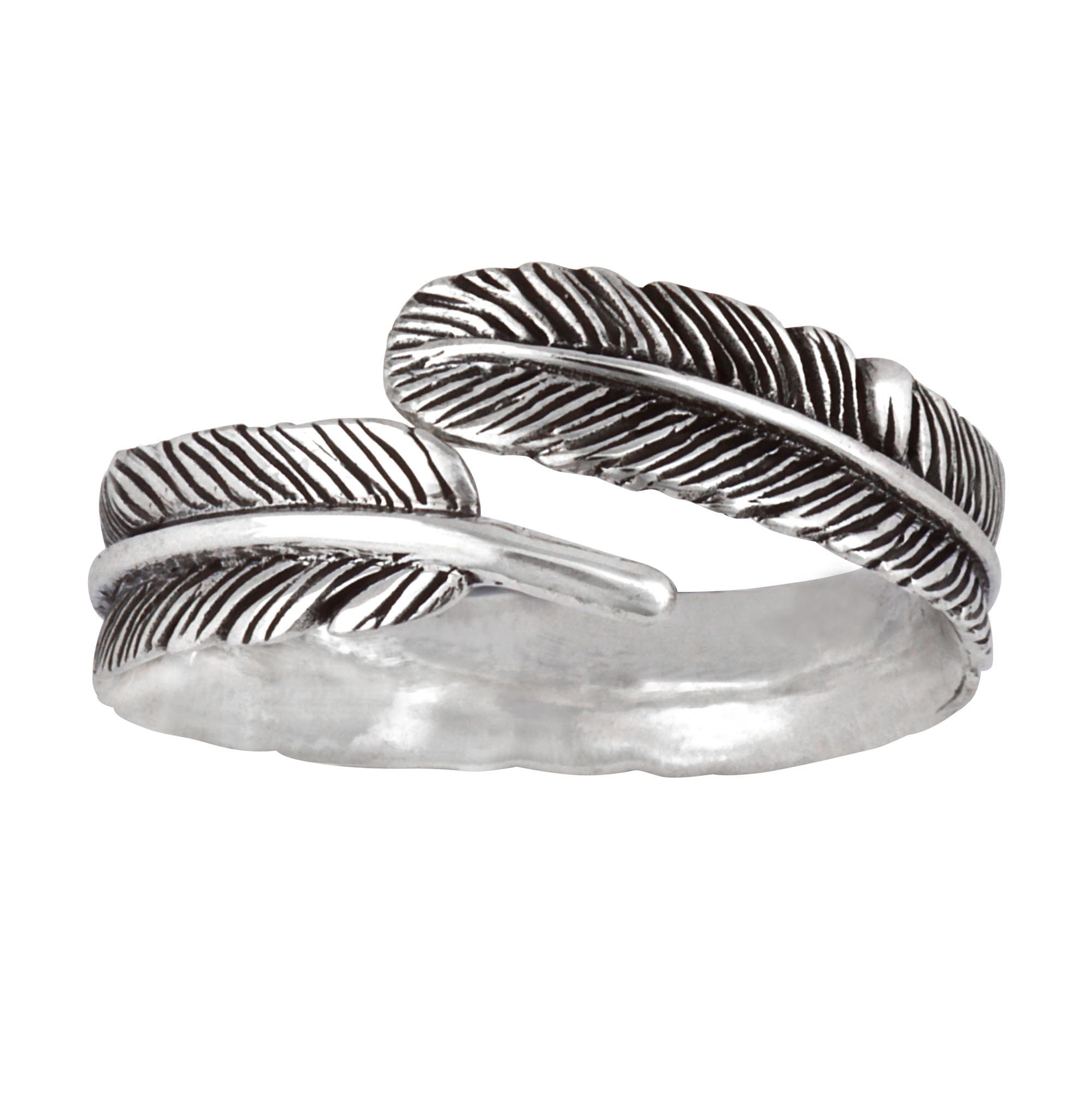 Silverly Sterling Silver Feather Ring - Leaf 925 Silver Rings for Women - Adjustable Wrap Band Promise Band - Wraparound Sterling Silver Thumb Rings for Women