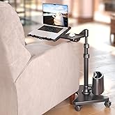 LEVO G2 Deluxe Rolling Laptop Stand, Height-Adjustable Desk with Mouse Tray | Tilting platform, swing arm, locking wheels, heavy-duty overbed workstation for chair, couch, recliner, remote work or gaming