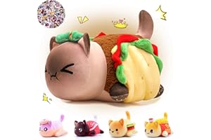 KOWSI 61PCS 11inches Taco Cat Plush + 60Sticker Meemeows Cute Food Cat Plush Collection 100% Polyester Plushie Pillow Embroidered Soft Stuffed Animal Collectible (Taco Cat)