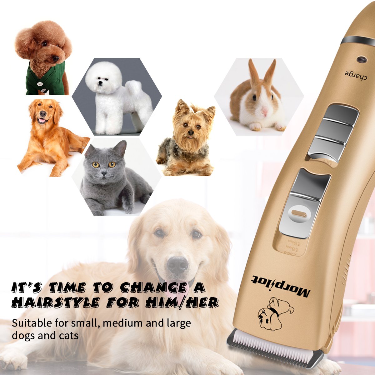 morpilot Tondeuse Chien Chat Tondeuse Animaux Electrique Professionnelle sans Fil Rechargeable USB Rasoir Toilettage Animaux Clippers avec Ciseaux et Peigne Acier et Multi Accessoires