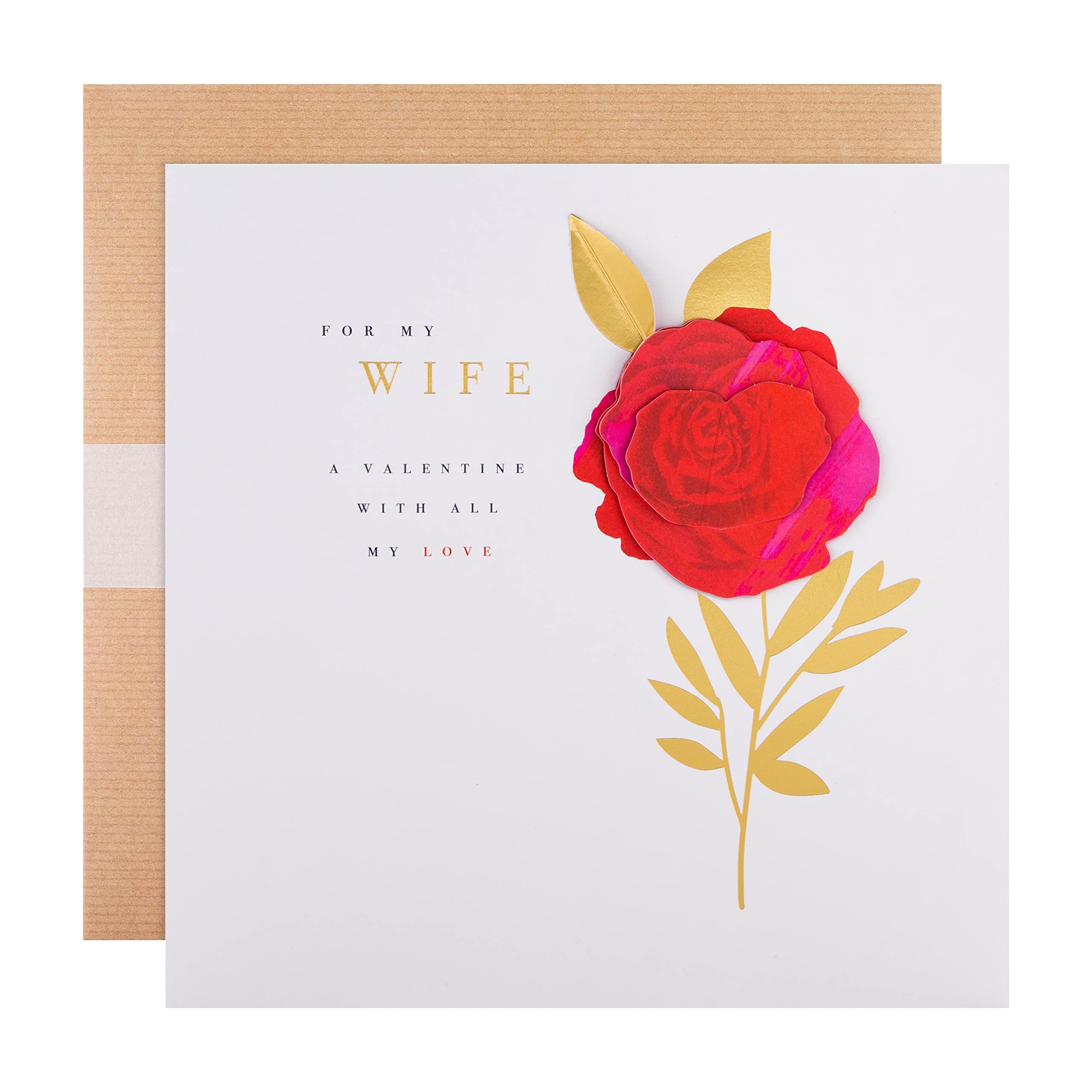 Hallmark Valentines Day Card for Wife, Classic Red Rose & Message Design, White, Red