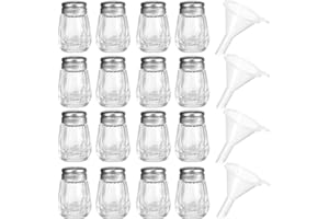 Potchen 12 Pcs Cube Shape Mini Salt and Pepper Shakers Bulk 0.5 oz Small Cube Glass Spice Shaker with Plastic Mini Funnels for Wedding Kitchen Restaurant Travel Camp Party (Sliver)