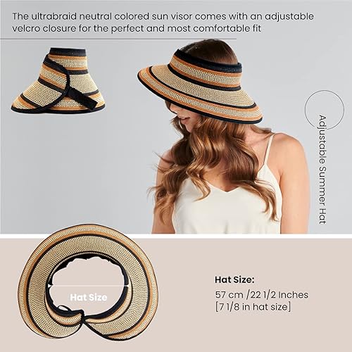 San Diego Hat Company Women's One Size Ultrabraid Visor with Ribbon Trim  and Black Velcro, Mixed Brown