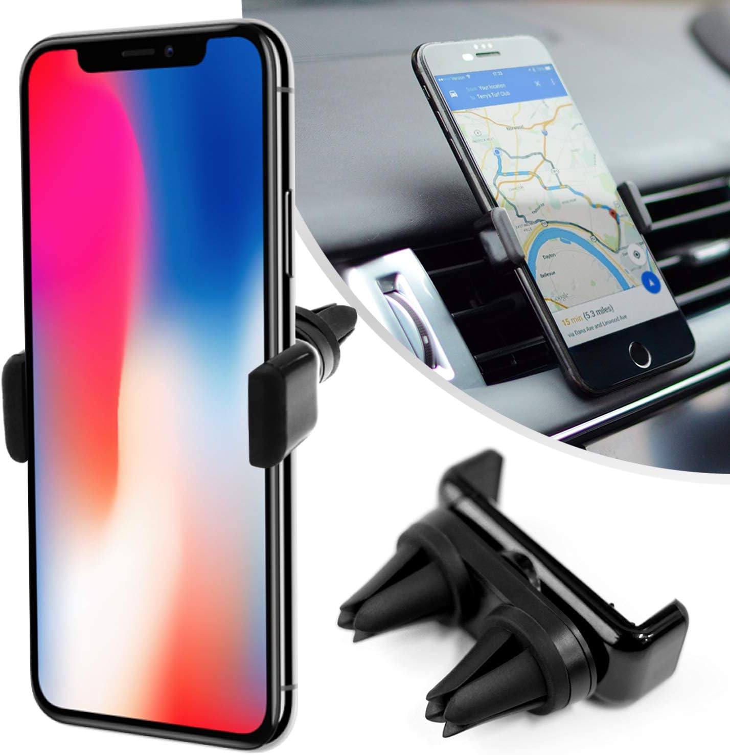 Desire2Car Phone Holder Mount, Dual Air Vent Grip with 360° Rotation, Protective Car Phone Mount Cradle, Designed for iPhone 15, 14, 13, 12, 11, Samsung & All Smartphones, Car Accessories, Black