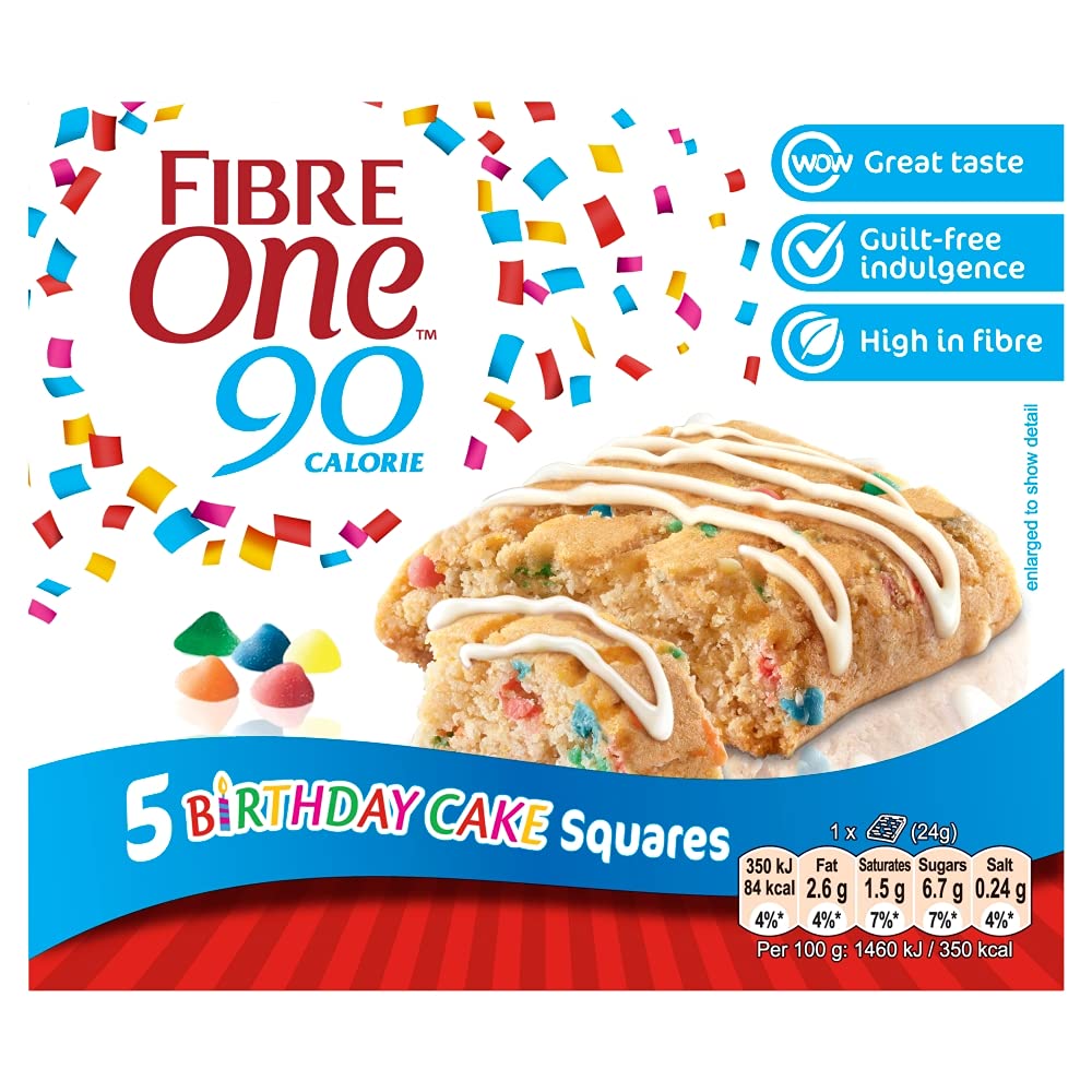Fibre One Limited Edition 90 Calorie Birthday Cake Squares 5x24g (Pack of 5)