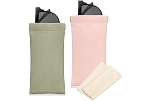 Sightor Sunglass Case, 2 Pcs Soft Eyeglass Cases for Women Portable Squeeze Top Leather Glasses Pouch
