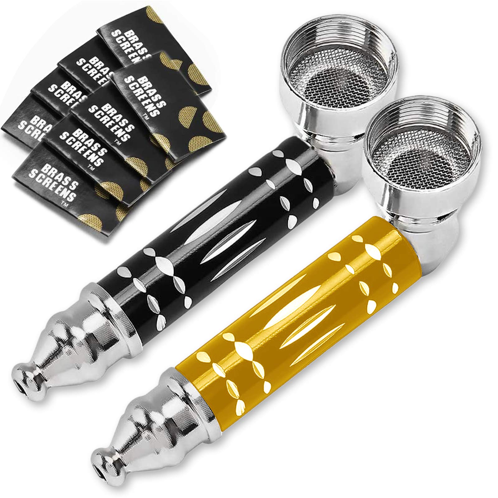 2 Pack Portable Mini Pipes with 40 Stainless Steel Screen Filters, Portable Detachable Small Tools (Black & Yellow)