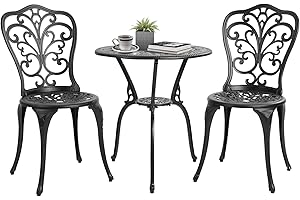 HOMEFUN Bistro Table and Chairs Set of 2 Outdoor 3 Piece Patio Set Butterfly Pattern Cast Aluminum Bistro for Garden Balcony, Durable Rust All-Weather Resistance (Black)
