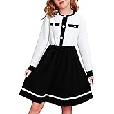 Yhnslsf Girls Long Sleeve Fall Winter Dress, Button Knit A Line Casual Princess Dresses Holiday Clothes for Girl 8-12Y