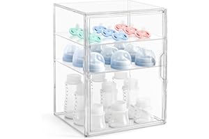 LANLISA Baby Bottle Storage Organizer for Countertop, 3 Tiers Clear Acrylic Bottles Station Organizer, Bottle Storage Contain