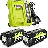 2-Pack 7.5Ah OP4026 40 Volt Lithium Replacement Battery and OP401 Charger Compatible with Ryobi 40V Battery OP4050A OP40601 OP4026A OP4040 OP4030 OP4050 OP4015 OP40261 OP40201 Power Tools (Green)