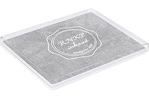 MOYBMG Large Silver Permanent Ink Pad for Rubber Stamps, 5x4 Inch, Kids Non-Toxic Safe Ink Pad, Paper Wood Fabric