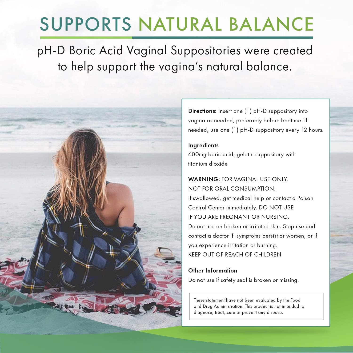 pH-D Feminine Health - 600 mg Boric Acid Suppositories - Woman Owned - Alternative Support for Vaginal Balance -24 count: Health & Personal Care