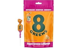8Greens Daily Lollipops, Natural Tropical Citrus flavor with Real Super Greens, Greens Powder, Gluten-free, Vegan, Non-GMO (10 Count)