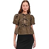 Ganni Women's Crinkled Taffeta Check Peplum Blouse