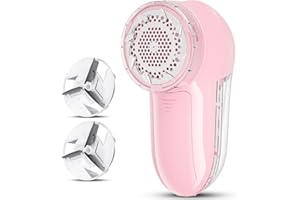 JUEYINGBAILI Fabric Lint Shaver - Fuzz Remover, AC120V Electric Sweater Shaver (Battery Operated), Efficiently Faster by 80% - Clothes Fuzz, Lint Balls, Pills,Bobbles Trimmer with 3 Shave Heights - Pink Color