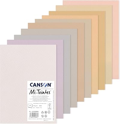 Canson MiTeintes Coloured Drawing Paper Pack A4 160gsm Double Sided 10 Pastel