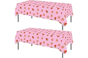 PHOGARY 2 PCS Strawberry Tablecloth for Strawberry Party Decorations, Disposable Plastic Rectangle Strawberry Table Cloth for Kids Girls Strawberry Birthday Decorations Strawberry Baby Shower 54"X108"